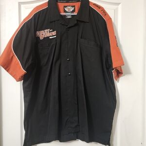 Harley-Davidson Black and Orange Casual Button Down Shirt